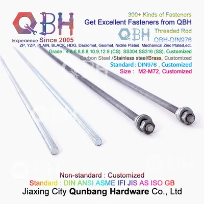 Qbh DIN976 Zp/Yzp/Bzp/Plain/Black/HDG/Dacromet/Geomet/Nickle Steel Structure Prefabricated Building Stainless Carbon Steel Thread Threaded Washer Nut Stud Bolts