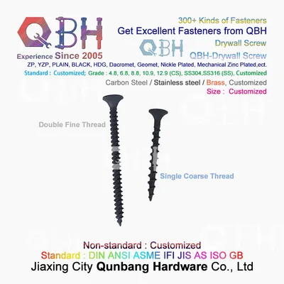 Qbh Double Fine Thread/Single Coarse Thread Bugle Head Black Self-Tapping Dry Wall Drywall Stud Bolt