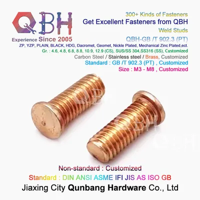 Qbh GB / T 902.3 (PT) / ISO 13918 (PT) / DIN 32501 (-1) Copper Brass Plating Flanged Spot Welding Energy Storage Weld Stud