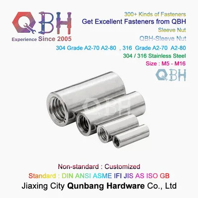 Qbh Grade A2 M5 to M16 Stainless Steel Inner Female Thread Studs Round Cylinder Head Height Sleeve Long Coupling Nuts