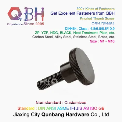Qbh High Type DIN464 Carbon Stainless Steel Customized Brass Copper Right Hand Thread Round Head Black Knurled Thumb Screws