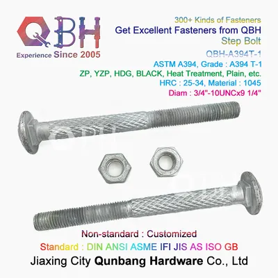 Qbh Hot Dipped Galvanized HDG Black Yzp Yellow Zinc Plain Medium Carbon Steel Docks Electrical Transmission Towers Step Bolt