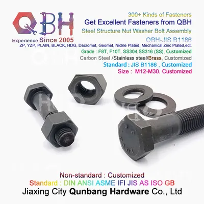 Qbh JIS B1186 Standard F8t/F10t Carbon Steel Black Jisb1186 Hex Hexgon Hexgonal Steel Nut Washer Bolt Steel Structure Building Construction Accessories