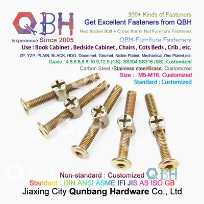 Qbh M6 Yzp Yellow Zinc Plated Book Cabinet/Bedside Cabinet/Chair/Crib/Cot/Infanette Bed Customized Cross Horizontal Hole Nut Flat Hex Socket Head Bolt Assembly