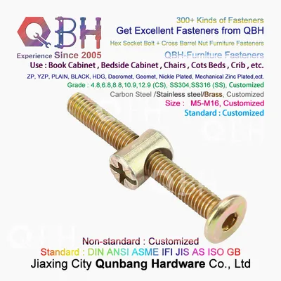 Qbh M6X50 Yzp Book Cabinet/Bedside Cabinet/Chair/Crib/Cot/Infanette Bed Customized Cross Horizontal Hole Nut Flat Hex Socket Head Bolt