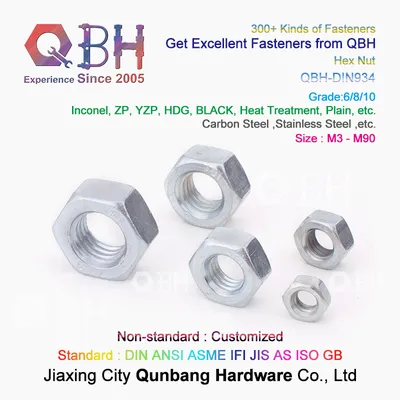 Qbh Manufacturer DIN934 Stainless Steelss304/SS316 Carbon Steel Zinc Plated Hex Nut