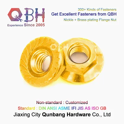 Qbh Nickle Brass Platted DIN 6923 Hexagon Hexagonal Toothed Flanged Flange Axle Nut
