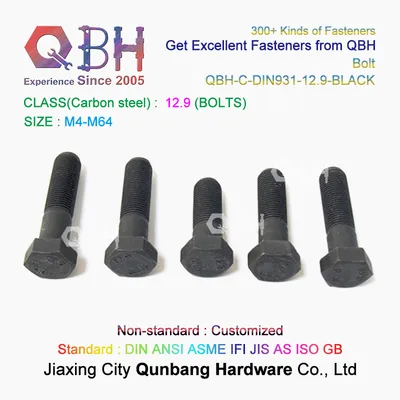 Qbh OEM ODM Cl. 4.8/6.8/8.8/10.9 M5-M56 DIN931 Half Thread Carbon Steel Black Hex Bolts