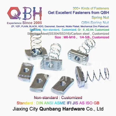 Qbh Section Aluminium Profile Rail Use T Slotted Customized Non-Standard Stainless Steel/Carbon Steel Blue White Zinc Plated Channel Spring Block Nut