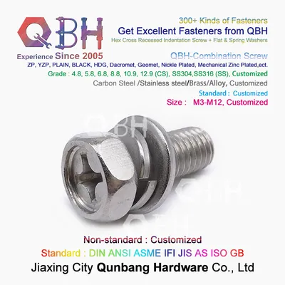 Qbh Stainless Steel 304 316 Cross Recessed Bolt Hexagon Head Combination Screw