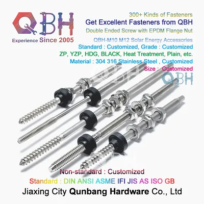 Qbh Stainless Steel Solar Power Energy Panel Bracket Rack Mounting Frame Dual Double Ended Thread Roofing Screw Replacement Replace Spare PV Photovoltaic Parts